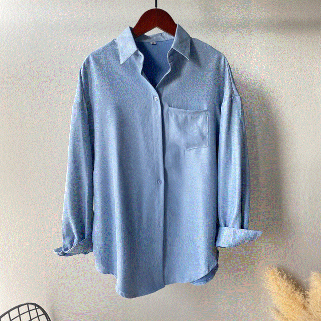 2021 High quality White Blouse Women Suede Long Sleeve Formal Shirt  Autumn Lapel Ladies Blouse Streetwear 8866