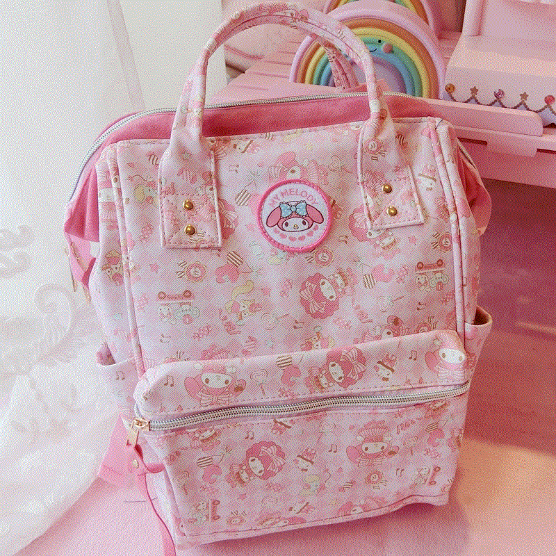 2021 High quality News Cartoon Cute Genuine My Melody Backpack Schoolbag High Quality Pu Pink Primary School Bags Melody Travel Bag For Girls Gift