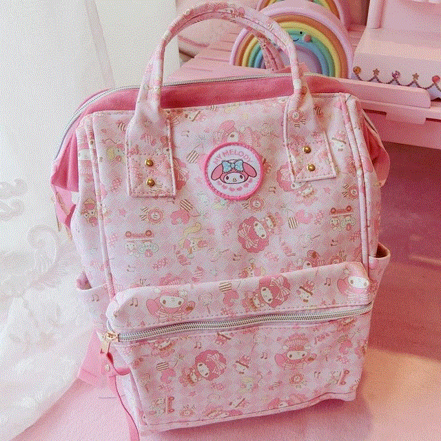 2021 High quality News Cartoon Cute Genuine My Melody Backpack Schoolbag High Quality Pu Pink Primary School Bags Melody Travel Bag For Girls Gift