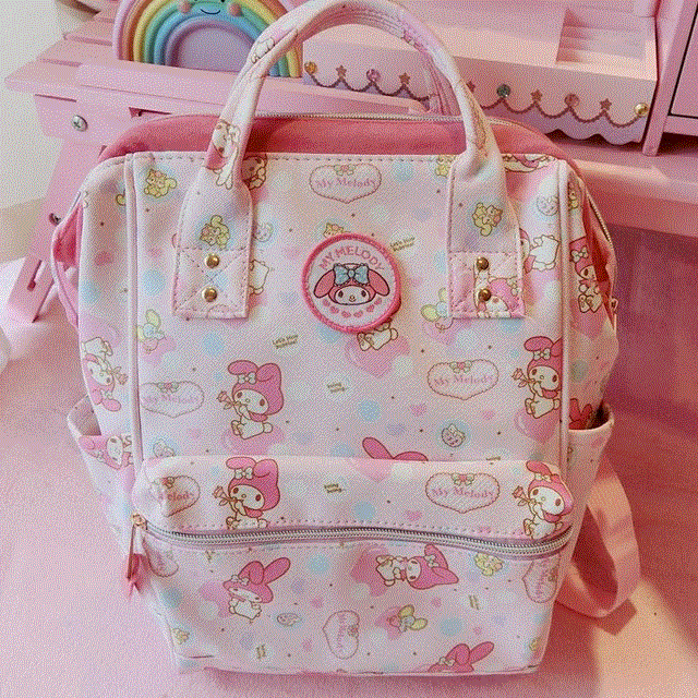 2021 High quality News Cartoon Cute Genuine My Melody Backpack Schoolbag High Quality Pu Pink Primary School Bags Melody Travel Bag For Girls Gift