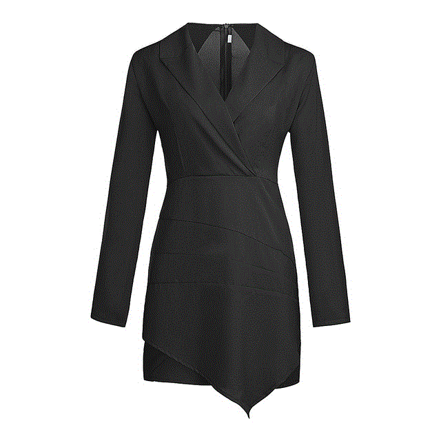 2021 High quality Fashion Women Blazer Dress Solid White Turn Down Neck Long Sleeve Slim Overlap Hem Brief Elegant Office Women Workwear Dress #40