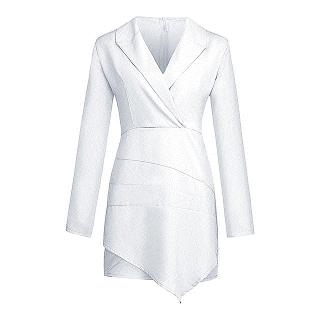 2021 High quality Fashion Women Blazer Dress Solid White Turn Down Neck Long Sleeve Slim Overlap Hem Brief Elegant Office Women Workwear Dress #40