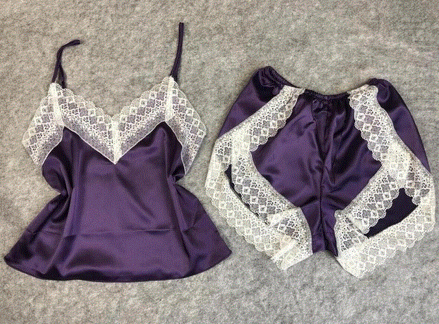 2021 High quality Women's Sleepwear Sexy Satin Pajama Set White Lace V-Neck Pyjamas Sleeveless Cute Cami Top and Shorts