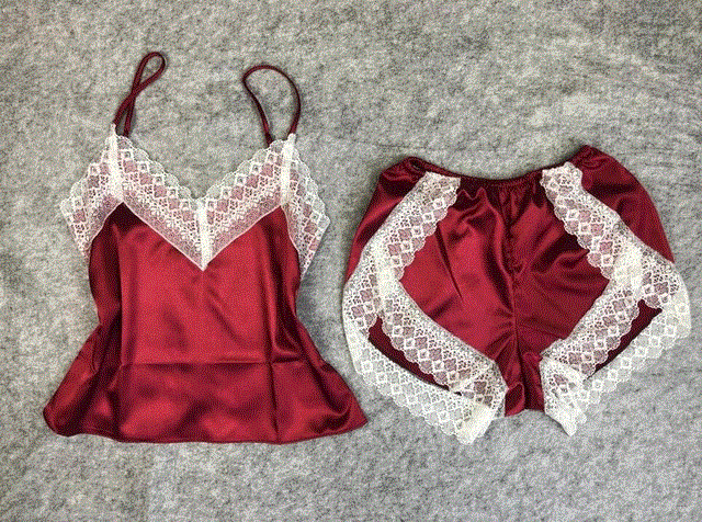 2021 High quality Women's Sleepwear Sexy Satin Pajama Set White Lace V-Neck Pyjamas Sleeveless Cute Cami Top and Shorts