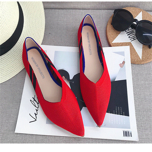 2021 High quality Women Flat Shoes Ballet Shoes Breathable Knit Pointed Shoes Moccasin Mixed Color Women's Soft Shoes Women Zapatos De