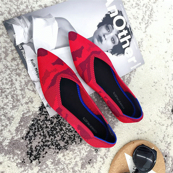 2021 High quality Women Flat Shoes Ballet Shoes Breathable Knit Pointed Shoes Moccasin Mixed Color Women's Soft Shoes Women Zapatos De