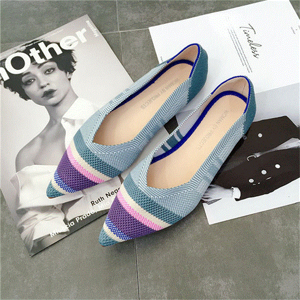 2021 High quality Women Flat Shoes Ballet Shoes Breathable Knit Pointed Shoes Moccasin Mixed Color Women's Soft Shoes Women Zapatos De