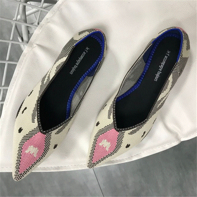 2021 High quality Women Flat Shoes Ballet Shoes Breathable Knit Pointed Shoes Moccasin Mixed Color Women's Soft Shoes Women Zapatos De