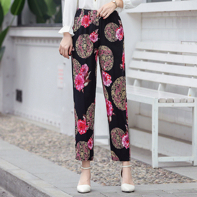 2021 High quality 22 Colors Women Summer Casual Pencil Pants XL-5XL Plus Size High Waist Pants Printed Elastic Waist Middle Aged Women Pants