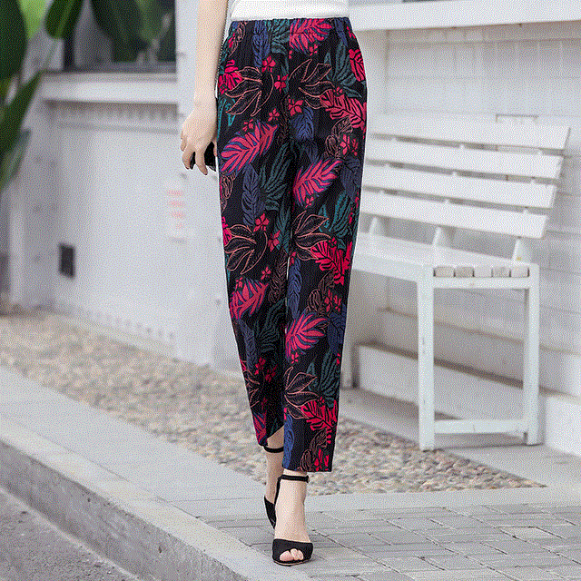 2021 High quality 22 Colors Women Summer Casual Pencil Pants XL-5XL Plus Size High Waist Pants Printed Elastic Waist Middle Aged Women Pants