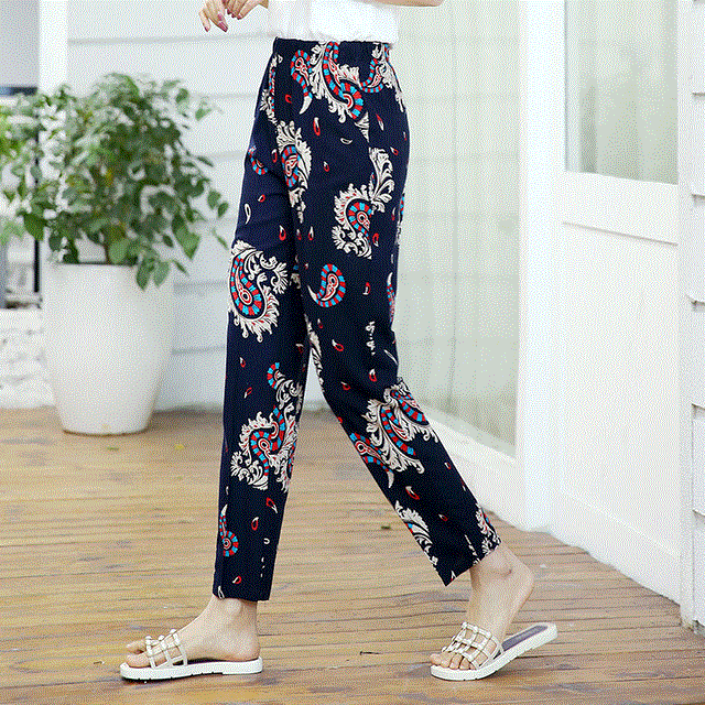 2021 High quality 22 Colors Women Summer Casual Pencil Pants XL-5XL Plus Size High Waist Pants Printed Elastic Waist Middle Aged Women Pants