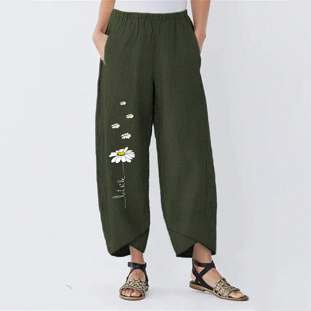 2021 High quality Women Casual Harem Pants Summer Elastic Waist Wide Leg Pants Vintage Floral Printed Trousers Female Loose Pantalon Plus Size