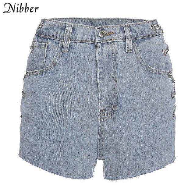 2021 High quality Nibber harajuku high waist hollow out Chain design Slim jeans woman leisure streetwear Commute high quality strgight pants mujer