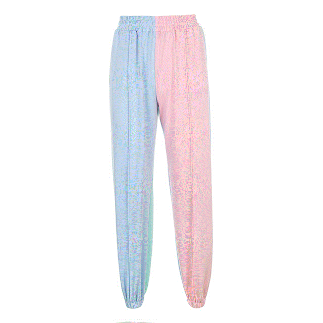 2021 High quality Sweetown Contrast Color Baggy Women Jogger Sweatpants Casual Pink Blue Patchwork High Waist Trousers Female Hip Hop Streetwear