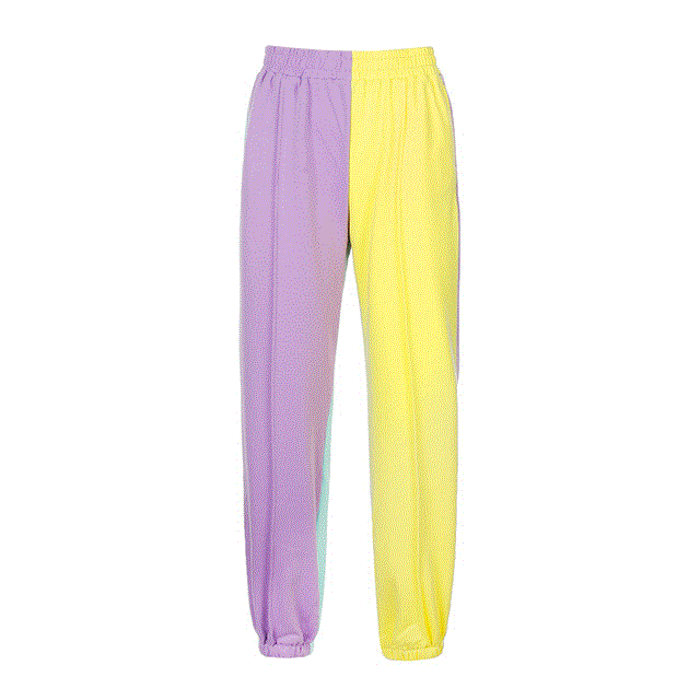 2021 High quality Sweetown Contrast Color Baggy Women Jogger Sweatpants Casual Pink Blue Patchwork High Waist Trousers Female Hip Hop Streetwear