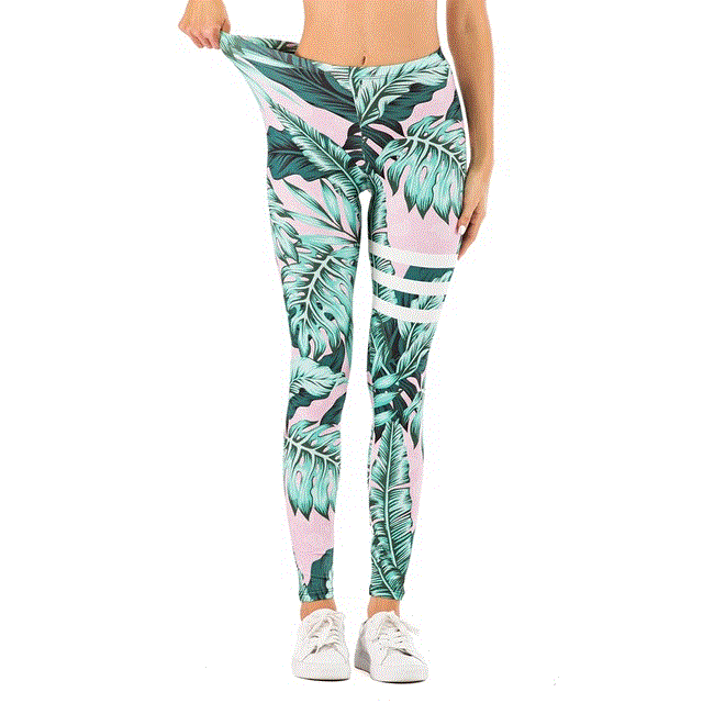 2021 High quality Sexy Women Legging leaf Printing Fitness leggins Fashion Slim legins High Waist Leggings Woman Pants