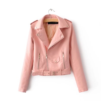 2021 High quality Spring Autumn Women Faux Leather Jacket  With Belt Zipper Biker Ladies Coat Female Casual Outwear