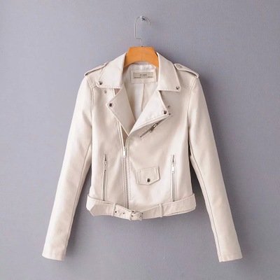 2021 High quality Spring Autumn Women Faux Leather Jacket  With Belt Zipper Biker Ladies Coat Female Casual Outwear