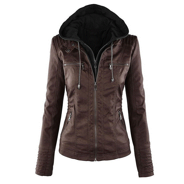 2021 High quality New Women Autumn Winter Faux Soft Leather Jackets Coats Lady Black PU Zipper Motorcycle Streetwear