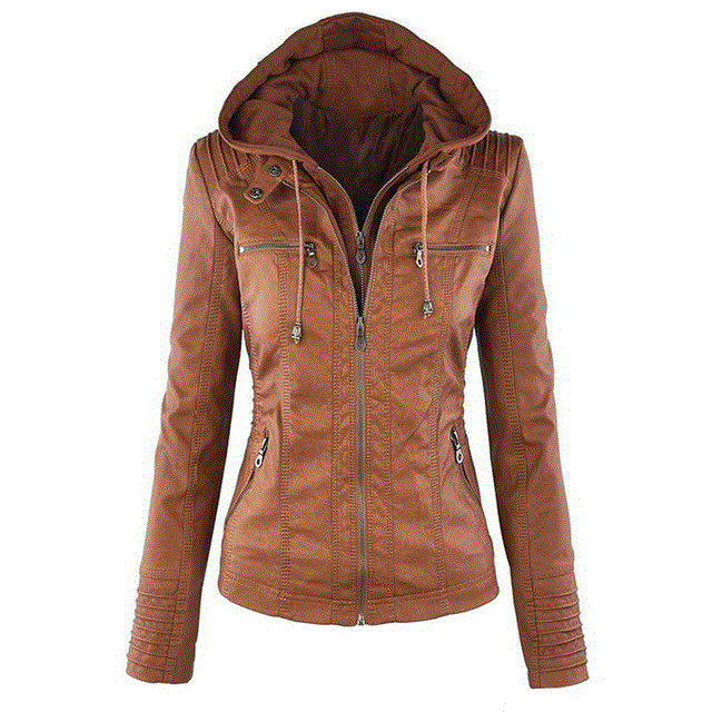 2021 High quality New Women Autumn Winter Faux Soft Leather Jackets Coats Lady Black PU Zipper Motorcycle Streetwear