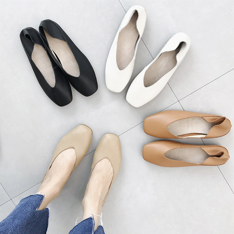 2021 High quality New Spring Court Shoes Women Flat Shoes Loafers Square Toe Casual Shoes Ballet Flat Big Size