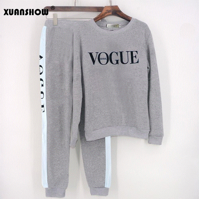 2021 High quality Tracksuit Autumn Winter Women Suit VOGUE Letter Printed o-Neck Sweatshirt Patchwork Long Pant Sets