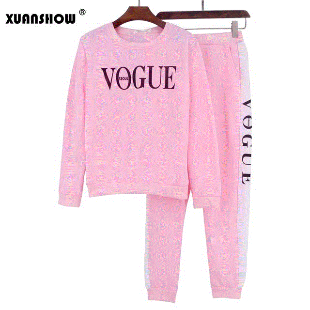 2021 High quality Tracksuit Autumn Winter Women Suit VOGUE Letter Printed o-Neck Sweatshirt Patchwork Long Pant Sets