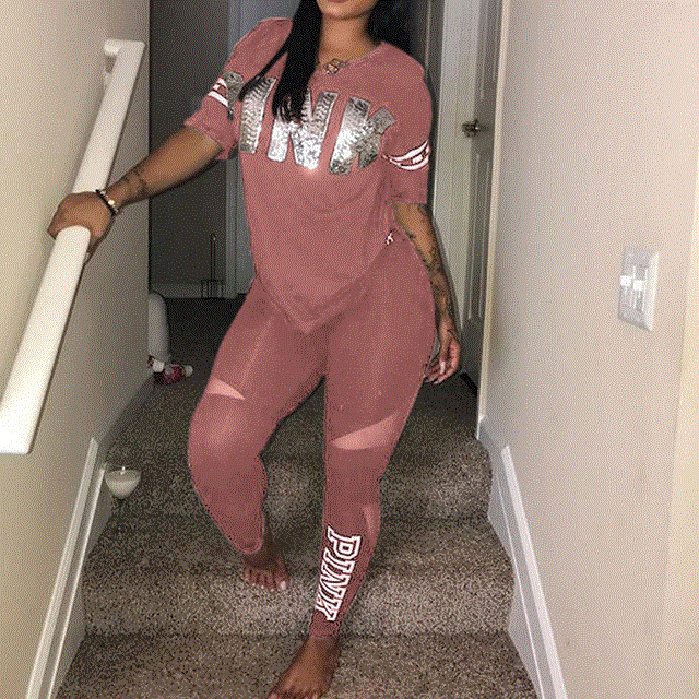2021 High quality Casual 2 Piece Sets Women Tracksuits Set Letter Print Plus Size Sweatsuit Top Skinny Pants  Outfits