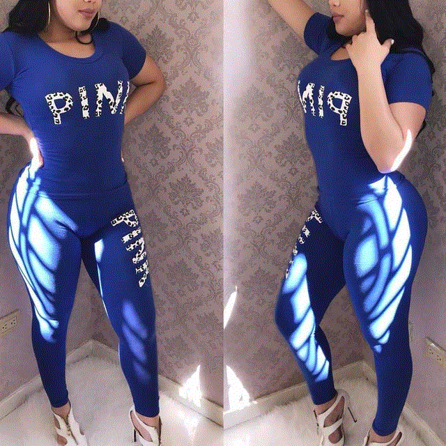 2021 High quality Casual 2 Piece Sets Women Tracksuits Set Letter Print Plus Size Sweatsuit Top Skinny Pants  Outfits