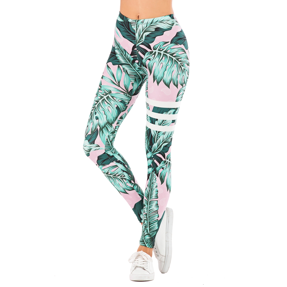 2021 High quality Sexy Women Legging leaf Printing Fitness leggins Fashion Slim legins High Waist Leggings Woman Pants