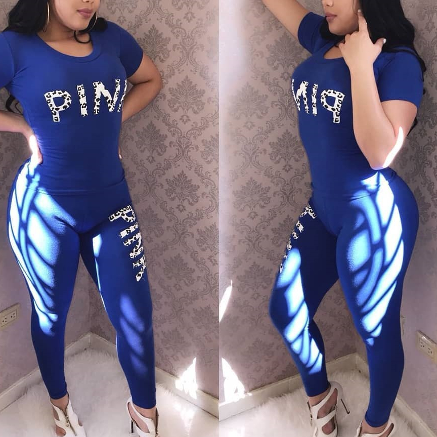 2021 High quality Casual 2 Piece Sets Women Tracksuits Set Letter Print Plus Size Sweatsuit Top Skinny Pants  Outfits