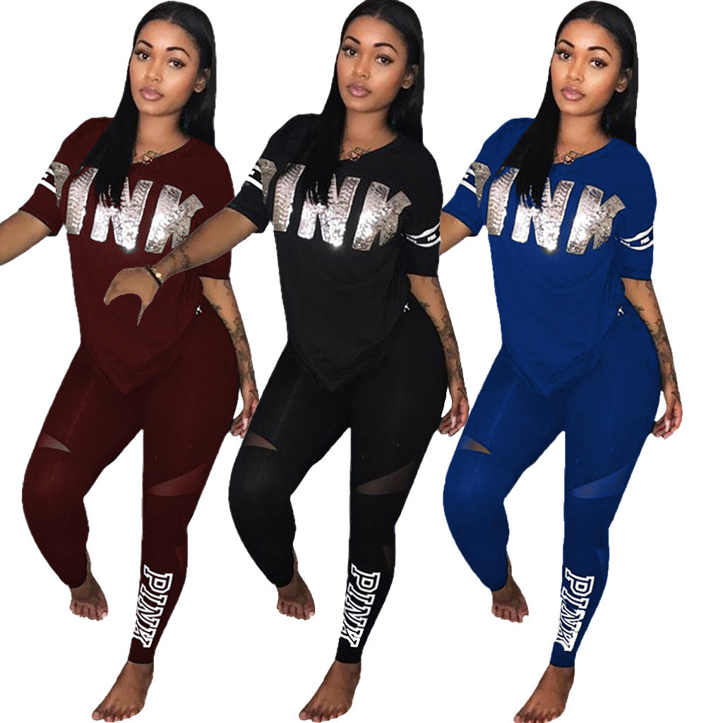 2021 High quality Casual 2 Piece Sets Women Tracksuits Set Letter Print Plus Size Sweatsuit Top Skinny Pants  Outfits