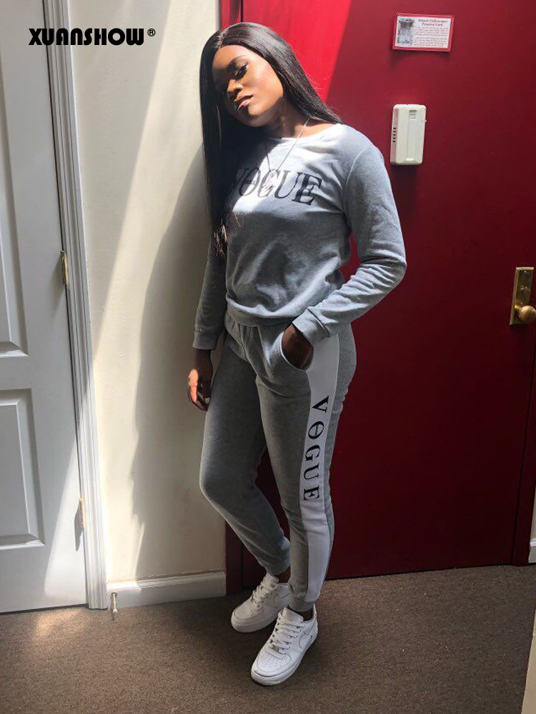 2021 High quality Tracksuit Autumn Winter Women Suit VOGUE Letter Printed o-Neck Sweatshirt Patchwork Long Pant Sets