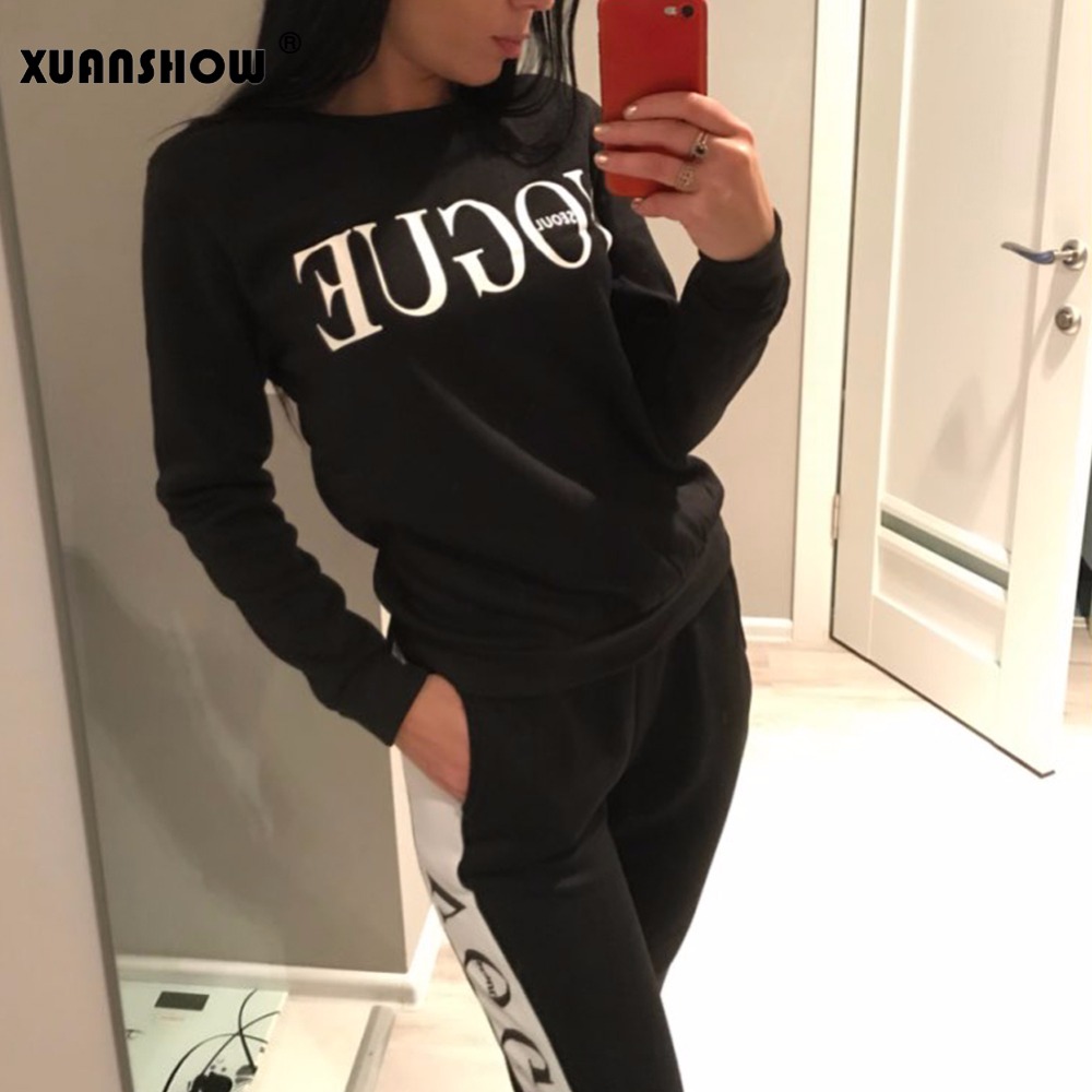 2021 High quality Tracksuit Autumn Winter Women Suit VOGUE Letter Printed o-Neck Sweatshirt Patchwork Long Pant Sets