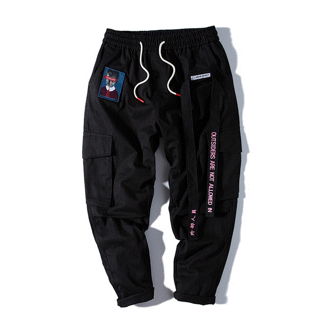 2021 High quality Aelfric Eden Streetwear Hip Hop Cargo Pants Men Women Ribbon Letter Embroidery Japanese Joggers Trousers Casual Harem Pants Pink