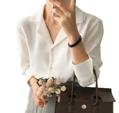 2021 High quality Womens Tops Blouses Solid White Chiffon Blouse Office Shirt Blusas Long Sleeve Women Shirts Clothes