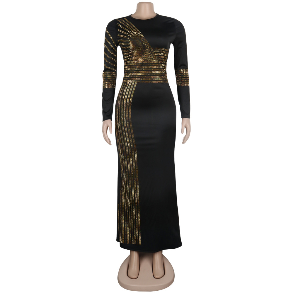 2021 High quality African Maxi Dresses For Women African Long Dress Sequins O-Neck Long Sleeves Evening Party Dress
