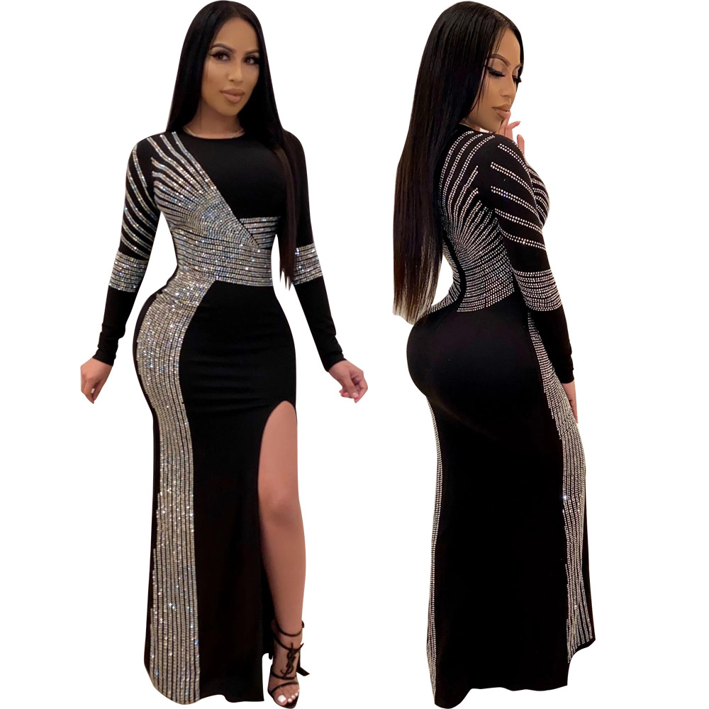 2021 High quality African Maxi Dresses For Women African Long Dress Sequins O-Neck Long Sleeves Evening Party Dress