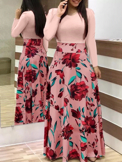 2021 High quality Plus Size Long Maxi Dress Elegant Print Party Dress Dot Dress Women Spring Short Sleeve Dress Lady