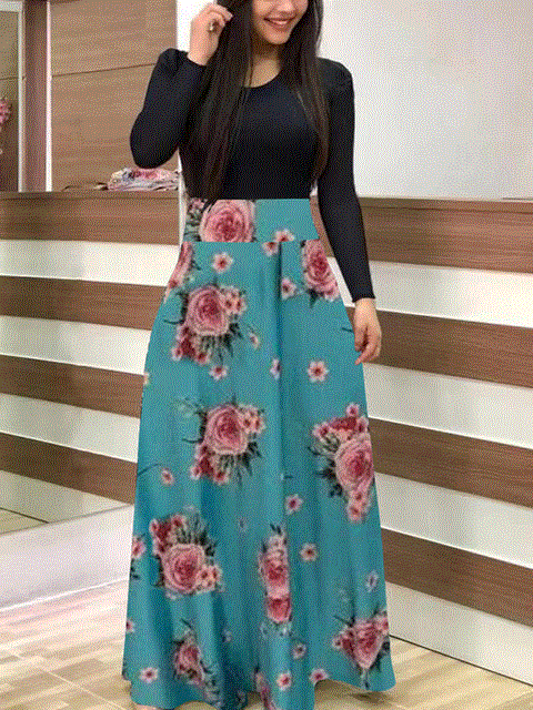 2021 High quality Plus Size Long Maxi Dress Elegant Print Party Dress Dot Dress Women Spring Short Sleeve Dress Lady