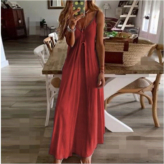 2021 High quality Women Casual Loose Strap Dress Beach Summer Sexy Boho Bow Camis Maxi Dress Plus Sizes Dresses