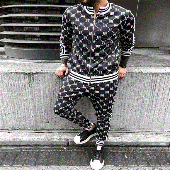 2021 High quality Colorful Plaid Men Casual Zipper Stand-up collarr Sportswear Suit Male Pocket Fashion Tracksuit