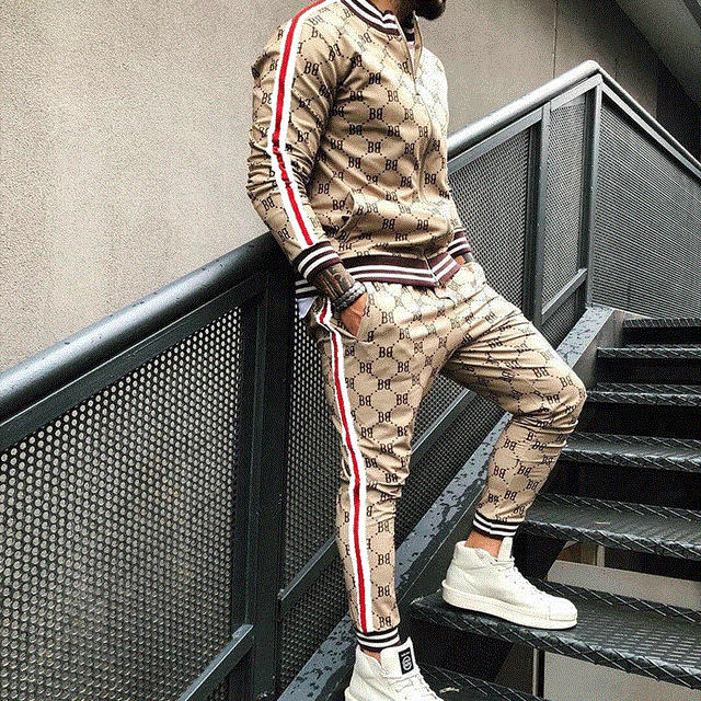 2021 High quality Colorful Plaid Men Casual Zipper Stand-up collarr Sportswear Suit Male Pocket Fashion Tracksuit
