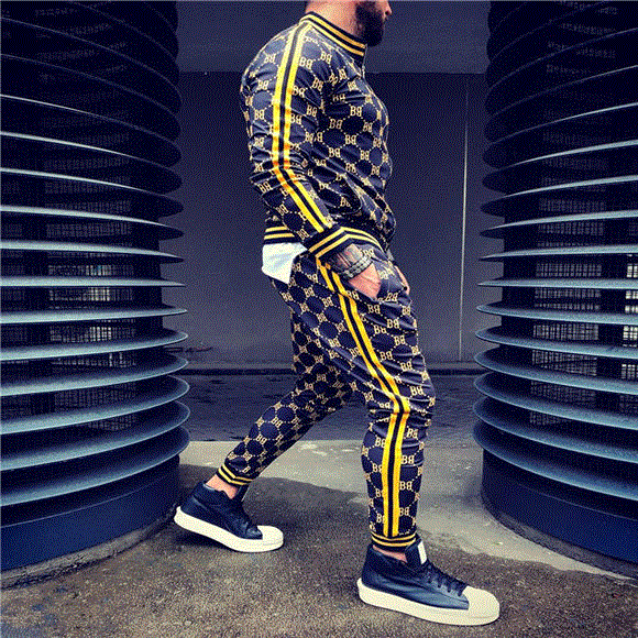 2021 High quality Colorful Plaid Men Casual Zipper Stand-up collarr Sportswear Suit Male Pocket Fashion Tracksuit