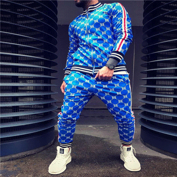 2021 High quality Colorful Plaid Men Casual Zipper Stand-up collarr Sportswear Suit Male Pocket Fashion Tracksuit