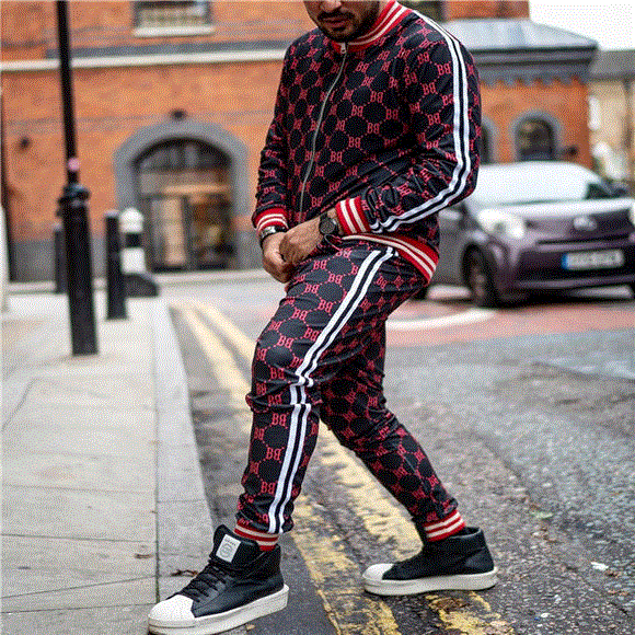 2021 High quality Colorful Plaid Men Casual Zipper Stand-up collarr Sportswear Suit Male Pocket Fashion Tracksuit