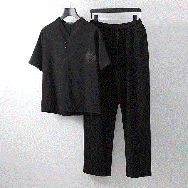 2021 High quality Plus Size Men Clothing Large Size Tracksuit Summer Suit Linen t-shirt Fashion Male Two Piece Set