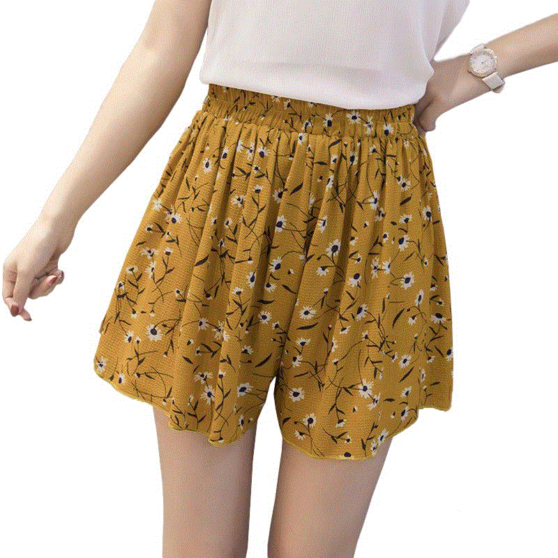 2021 High quality Loose Boho Floral Casual Women Chiffon Shorts Polka Dot Summer Holiday Shorts Plus Size S-5XL