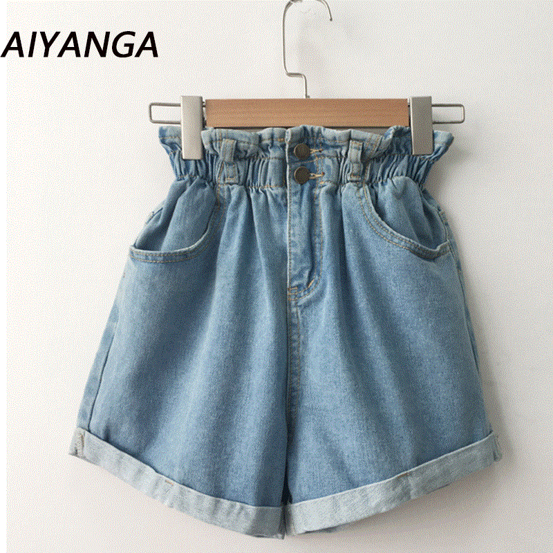 2021 High quality Summer High Waist Denim Shorts Women Casual Loose Ladies Fashion Roll Up Elastic Pocket Jeans Female