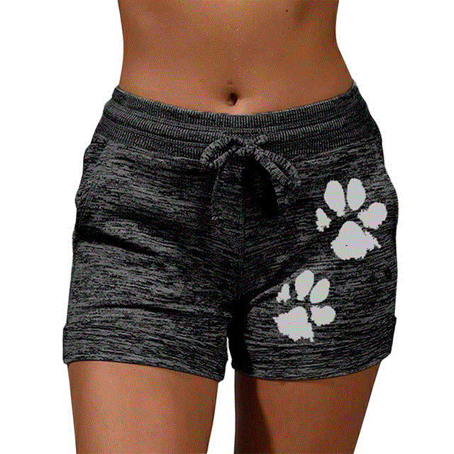 2021 High quality Summer Fast Drying cat paw print shorts High Waist Elastic Cotton Women Beach Casual Sport Shorts